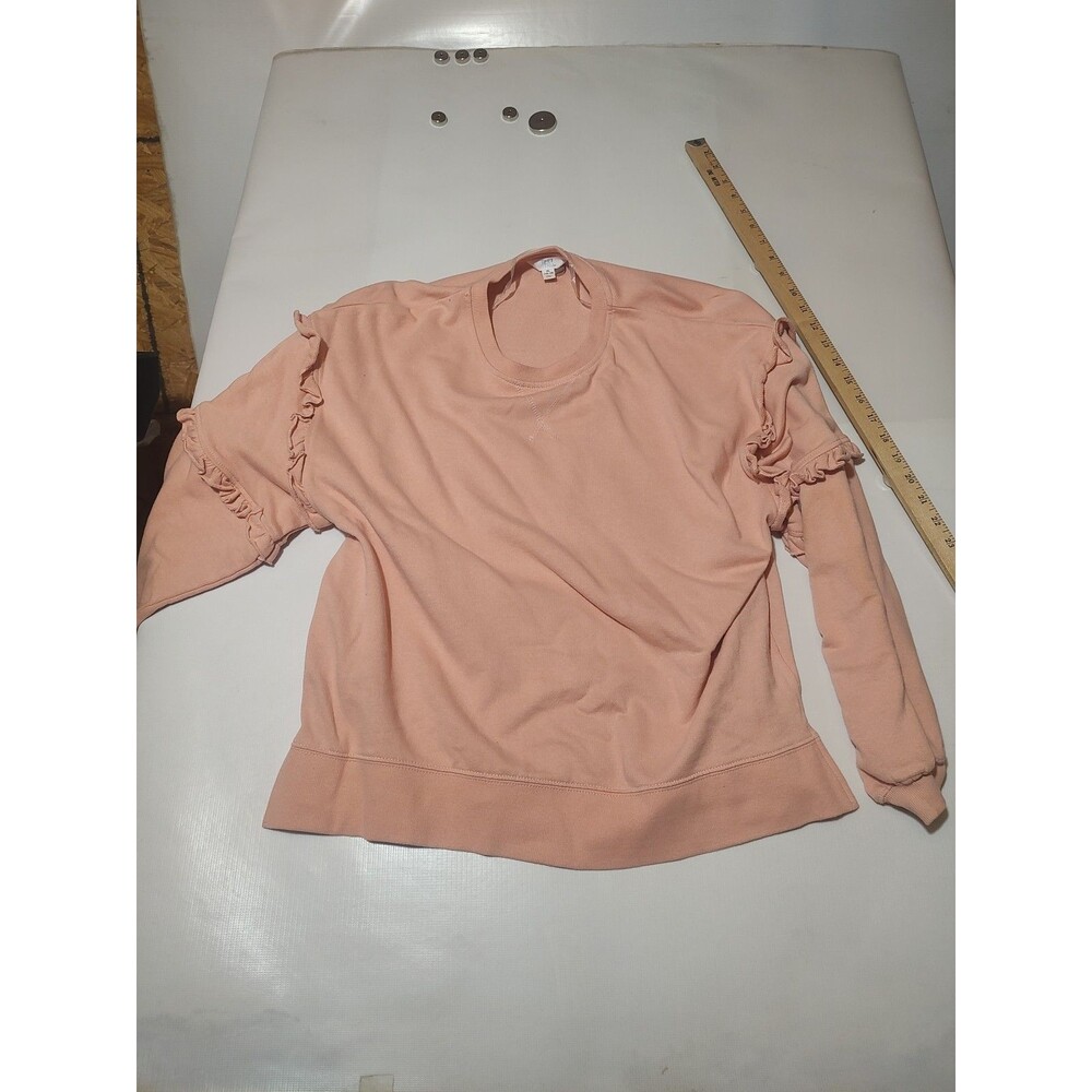 Time And Tru Sweater Womens XL pink Crewneck Ruffle Sleeve Cotton Pullover - Picture 1 of 5